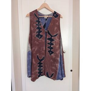 Las Manos Women M Batik Abstract Vest Tunic Lagenlook Hippie Boho Artsy Eclectic